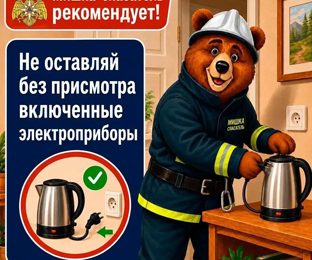 Мишка-спасатель напоминает: уходя, проверьте электроприборы